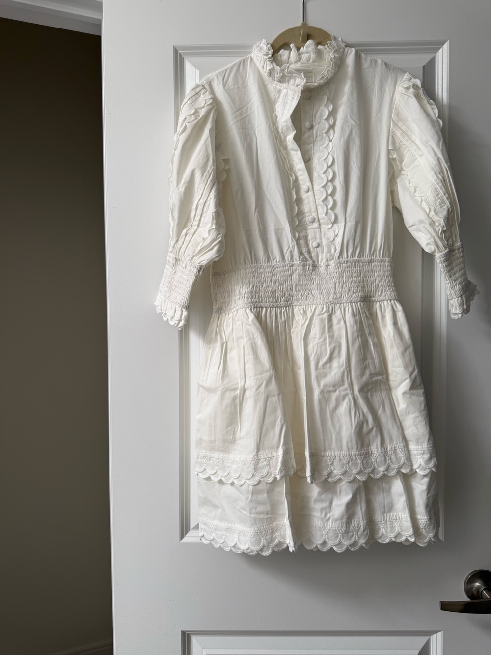Women’s White Tiered Mini Dress with Smocked Waist
